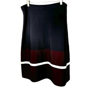 Premise A-Line Stretch Pull-on Colour-block Midi Skirt in Navy & Burgundy